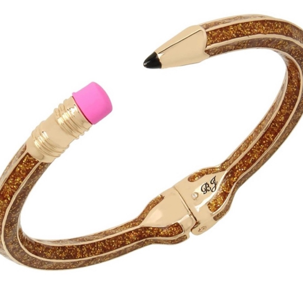 Betsey Johnson Glittery Gold Pencil Hinged Bracelet.